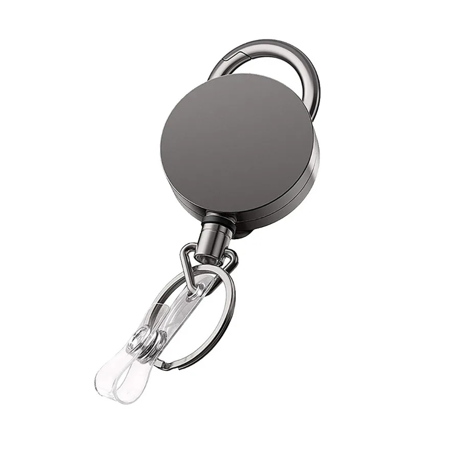 מחזיר מפתחות מתכתי שחור, מחזיק מפתחות עם גלגלת נשלפת וקרבינר לגברים ונשים, מארגן מפתחות נייד