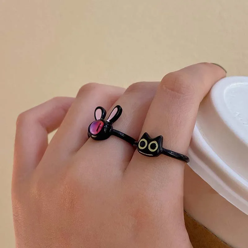 Adjustable Black Cat Ring For Women Punk Style Fashionable Accessory_voghion.com