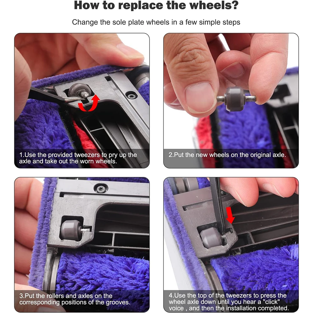Plush and Felt Replacement Strips with Soleplate Wheels for Soft Roller Cleaner Heads