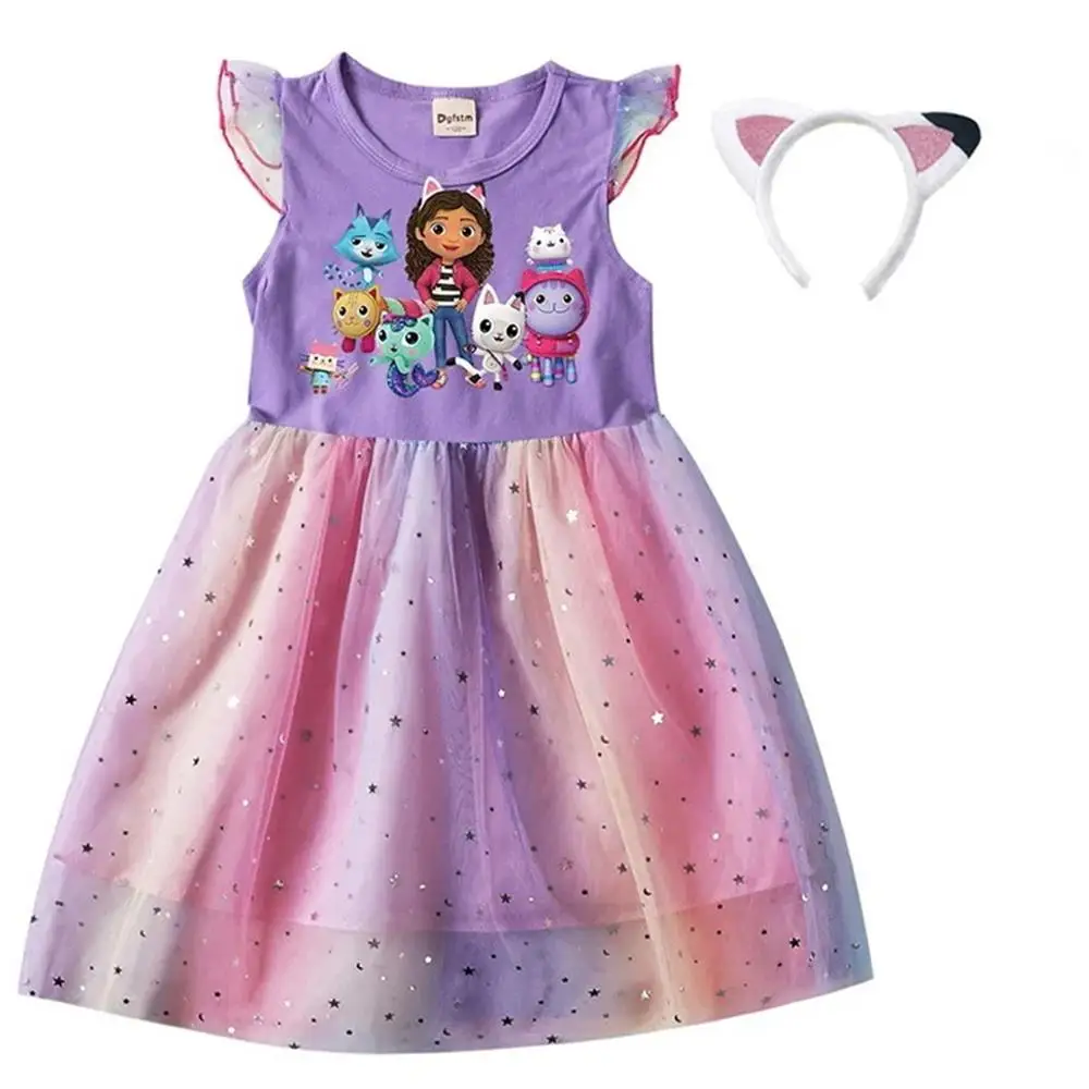 Girls Dresses Gabby's Dollhouse Cosplay Costumes Kids Cartoon Birthday Party Outfits Casual Summer Clothing