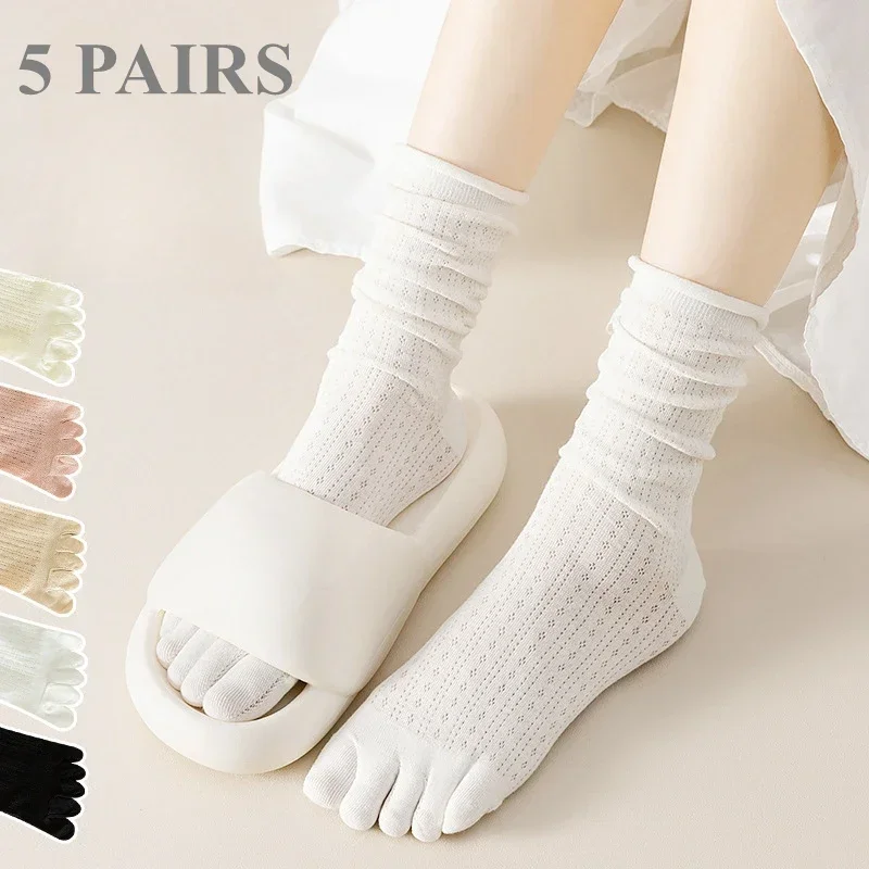 얇은 얇은 얇은 명주 그물 발가락 양말, 부드러운 필라테스 요가 스포츠 양말, 하이 튜브, 5 켤레 분리 손가락, 여름
