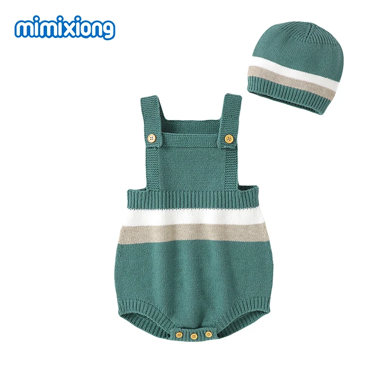 

Baby Bodysuits Clothes Spring Autumn Sleeveless Knitted Newborn Boys Girls Onesie Hats Outfits Sets 0-18m Infant Jumpsuits Suits