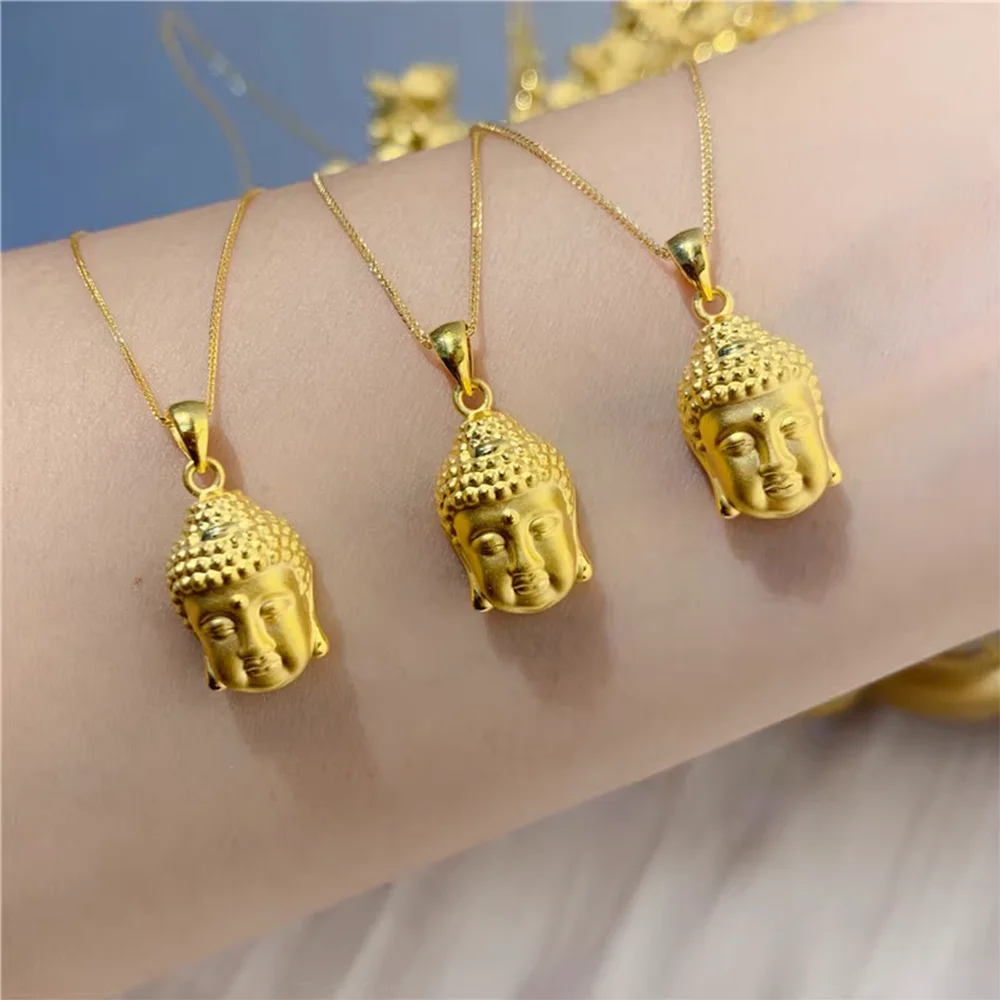 

1pcs 24K Yellow Gold Pendant For Women 3D Bless Lucky Buddha Head Pendant 1-1.1g Birthday Gift
