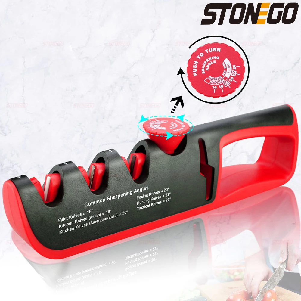 

STONEGO Angle Adjustment Knife Sharpener 4 Stages Scissors Sharpening Stone Professional Kitchen Grinder Knives Sharpener Tool