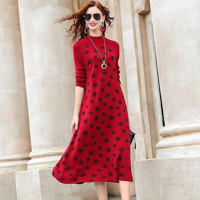 

Casual Turtleneck Women Knitted Maxi Dress Autumn Elegant Long Sleeve Bodycon 2023 Ladies Fashion Streetwear es Q549