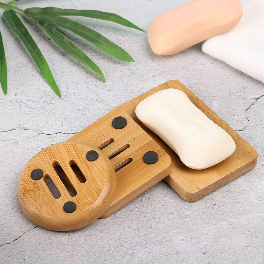 Description Picture 2 of itemSoap Dish Container Moisture-proof Bamboo Storage Tray Draining Box Home Shower Washroom Accessories wood color Bathroom Tools