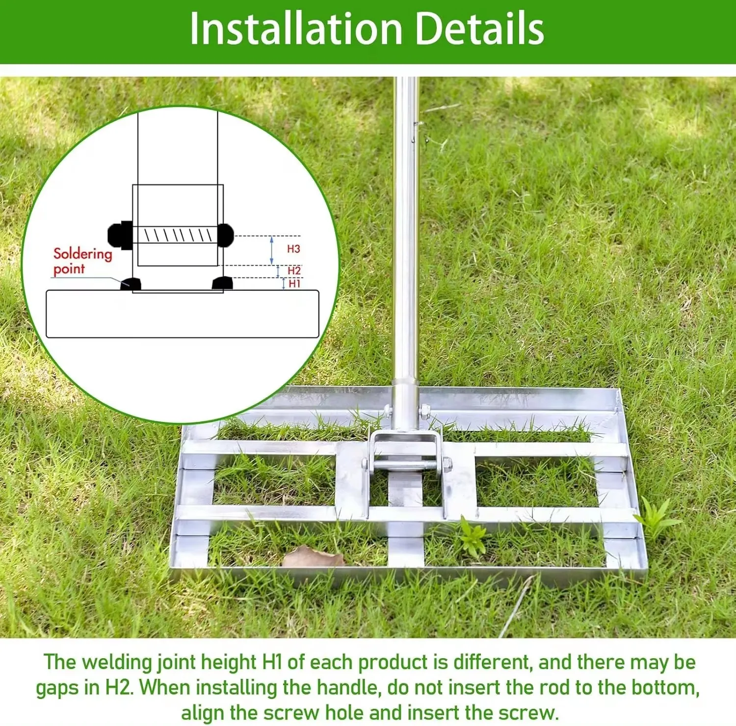 Garden Lawn Leveling Rake with Adjustable Handle Stainless Steel Pole Heavy Duty Durable Golf Backyard Yard Lawn Leveler Tool