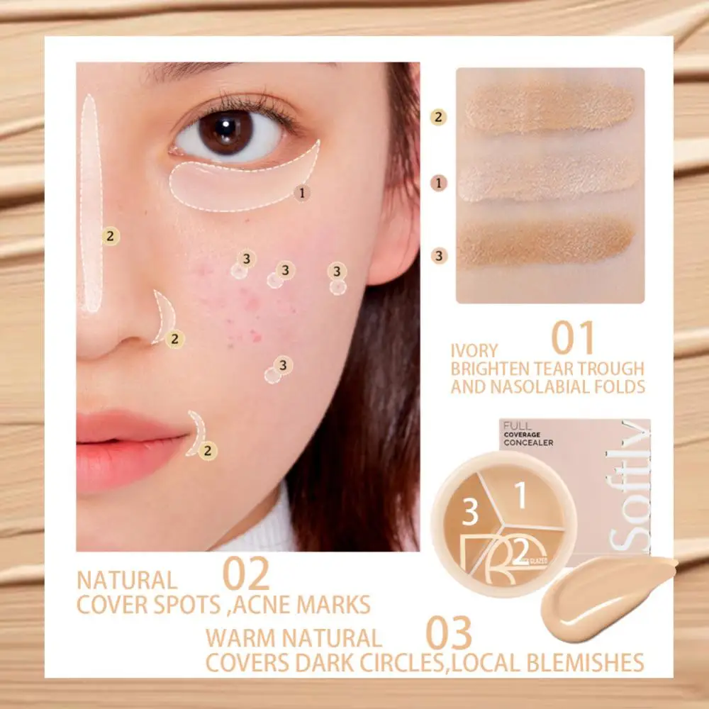 Concealer Contouring Palette 3 Colors Long-Lasting Contouring Face Color Corrector Palette Cream Conceal