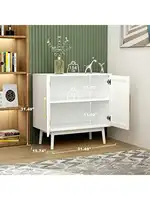 JOZZBY Rattan Sideboard Buffet Cabinet Set of 2 White Cabinet with Rattan Doors and Adjustable Shelves Accent Cabinet fo 2