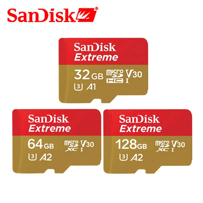 SanDisk Extreme Micro SD Card 32GB 64GB Memory Card 128GB 256GB UHS-I U3 V30 A2 4K Micro SD  TF/SD Card  SDXC for Camera Drone switch memory card