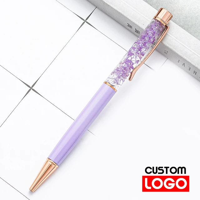 New Eternal Life Flower Oil Pen Metal Ballpoint Pen Lettering Engraved Name Advertising Pen Custom Logo Stationery Wholesale Style 2-Light purple