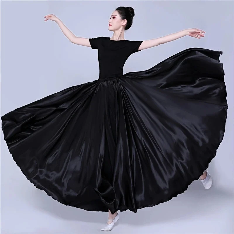 Vrouwen 720-Graden Dubbellaagse Grote Swing Rok - Elegante Chiffon Maxi Voor Strand, Buikdans, Oefening, Balzaal, Ballet en Latin Flamenco Dans - Effen Lang, Stijl J, XS