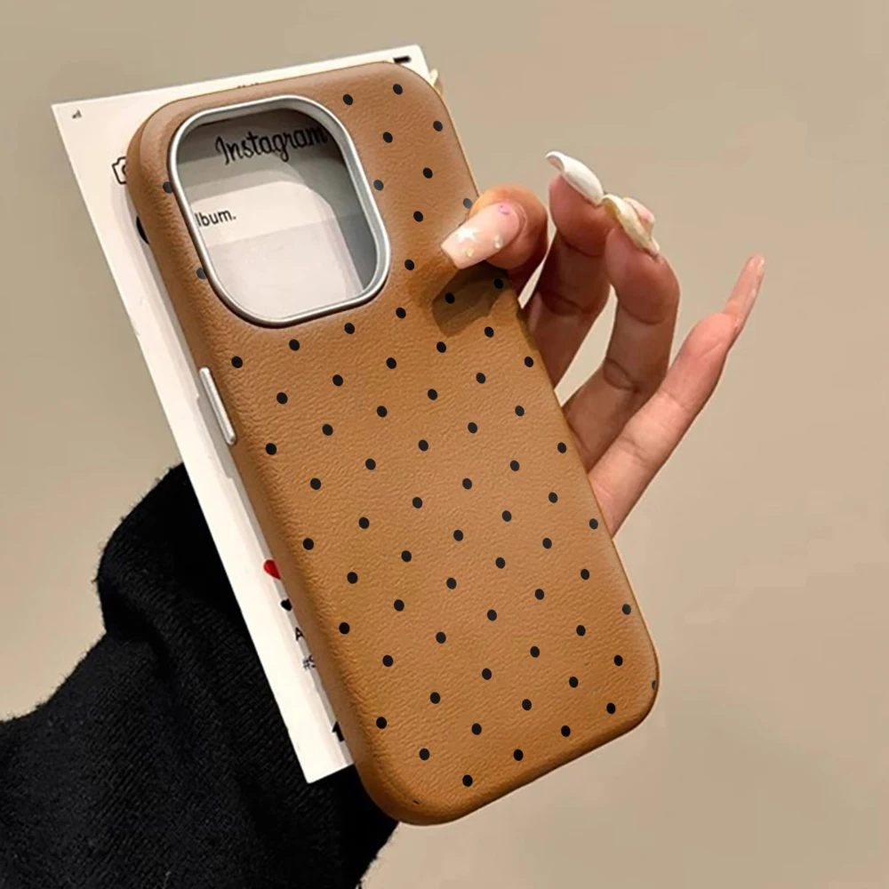 Chic Polka Dot Leather Texture Phone Case with Korean Design