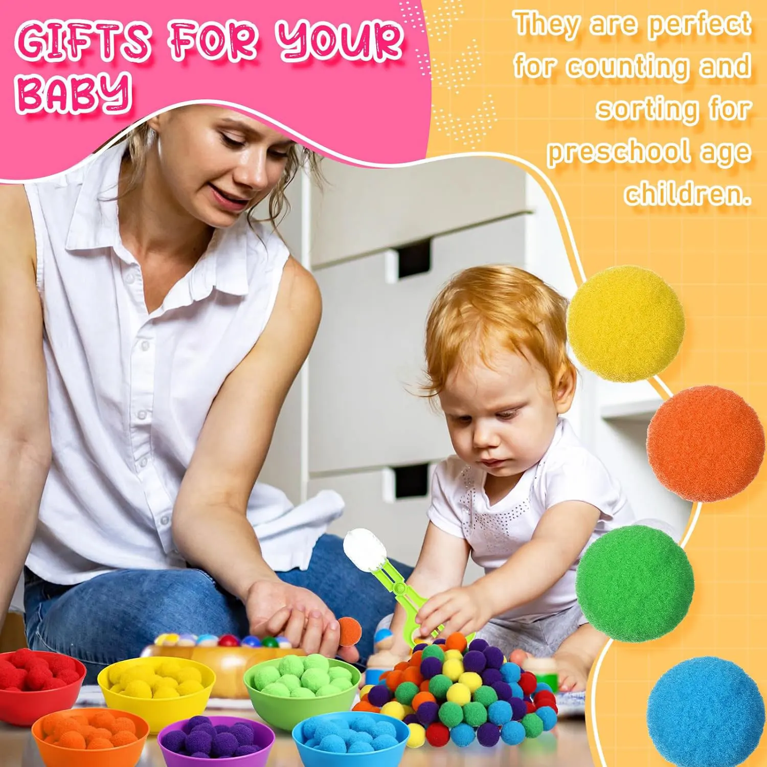 Rainbow Counting Pompoms & Sorting Cups 6