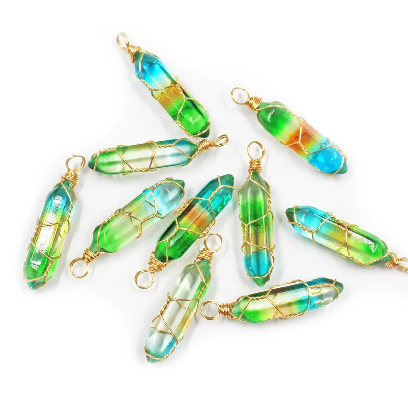 Wire Wrap Colour Grad Glass Crystal Bullet Hexagon Pendants Charms For Diy Earrings Necklace Jewelry Making