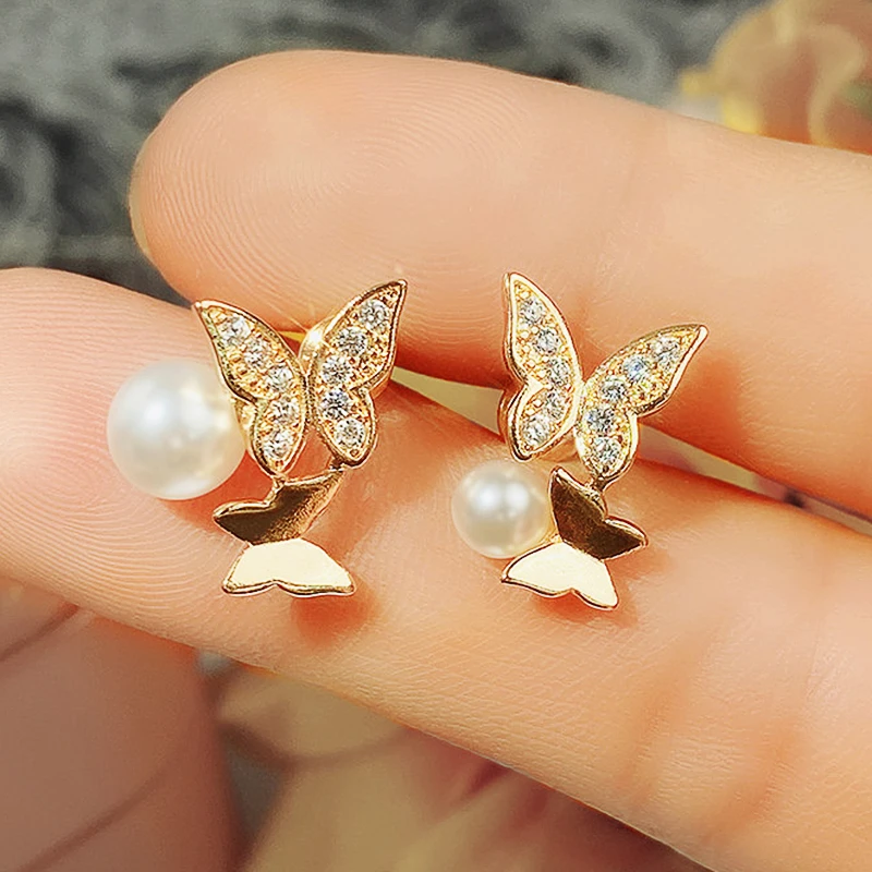 Huitan pendientes mariposa de para mujer, accesorios para orejas de boda, pendientes de perlas de imitación de Color dorado de lujo, joyería| | - AliExpress