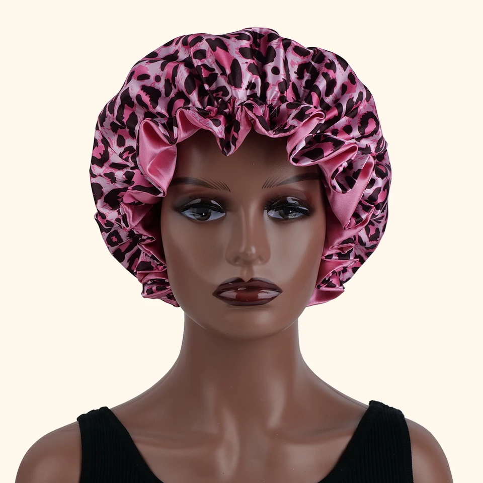 Two Tone Satin Leopard Print Hair Bonnet