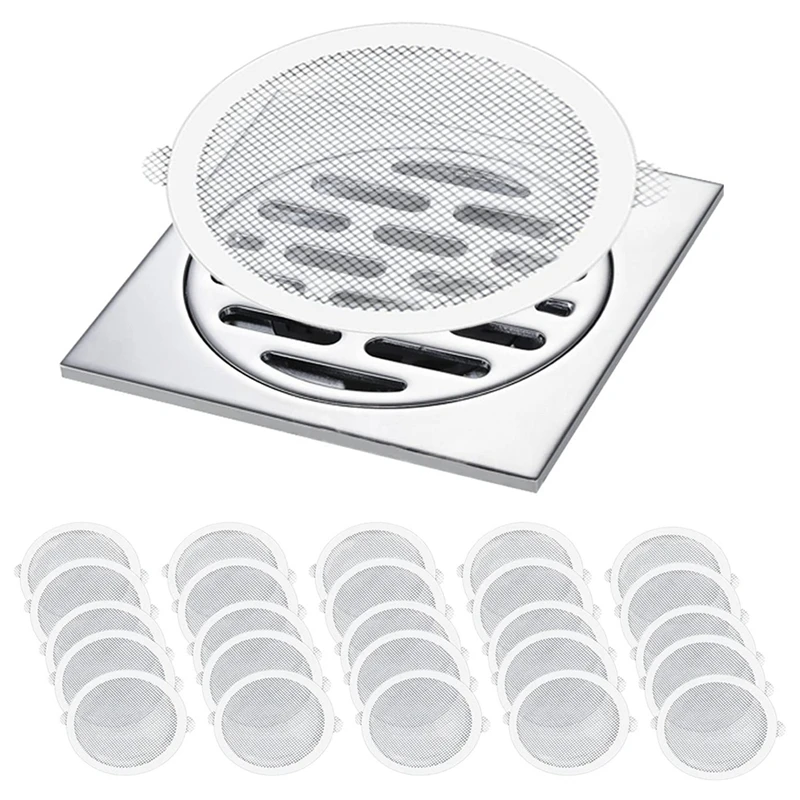 50 Pcs Disposable Shower Drain Hair Catcher Mesh Stickers, Anti Clogging Floor Sink Strainer