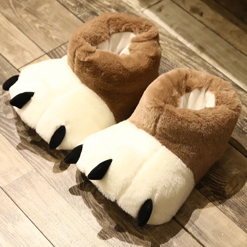 

Designer Two Tone Bear Paw Slippers Women Girls High Top Ankle Fur Booties Ladies Indoor Fluffy Claws Slippers Home Bedroom