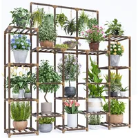 Large Wooden Plant Rack, 4-Tier, 63.1 "High, Indoor, Outdoor, Capable, Indoors, 22 Pots 1