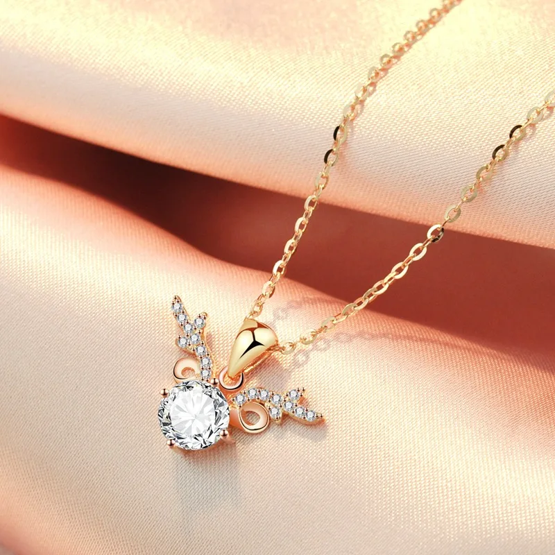 

Necklace for Women 925 Sterling Silver Rose Gold Plated One Deer Has You Clavicle Chain Simple Special-Interest Design Color Sil