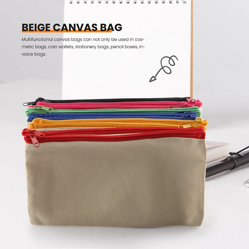 12 Pack Blank Canvas Makeup Bag,Bulk Cosmetic Bags With Multi-Color Zipper, Canvas Zipper Pencil Case Pouch,DIY Craft - AliExpress