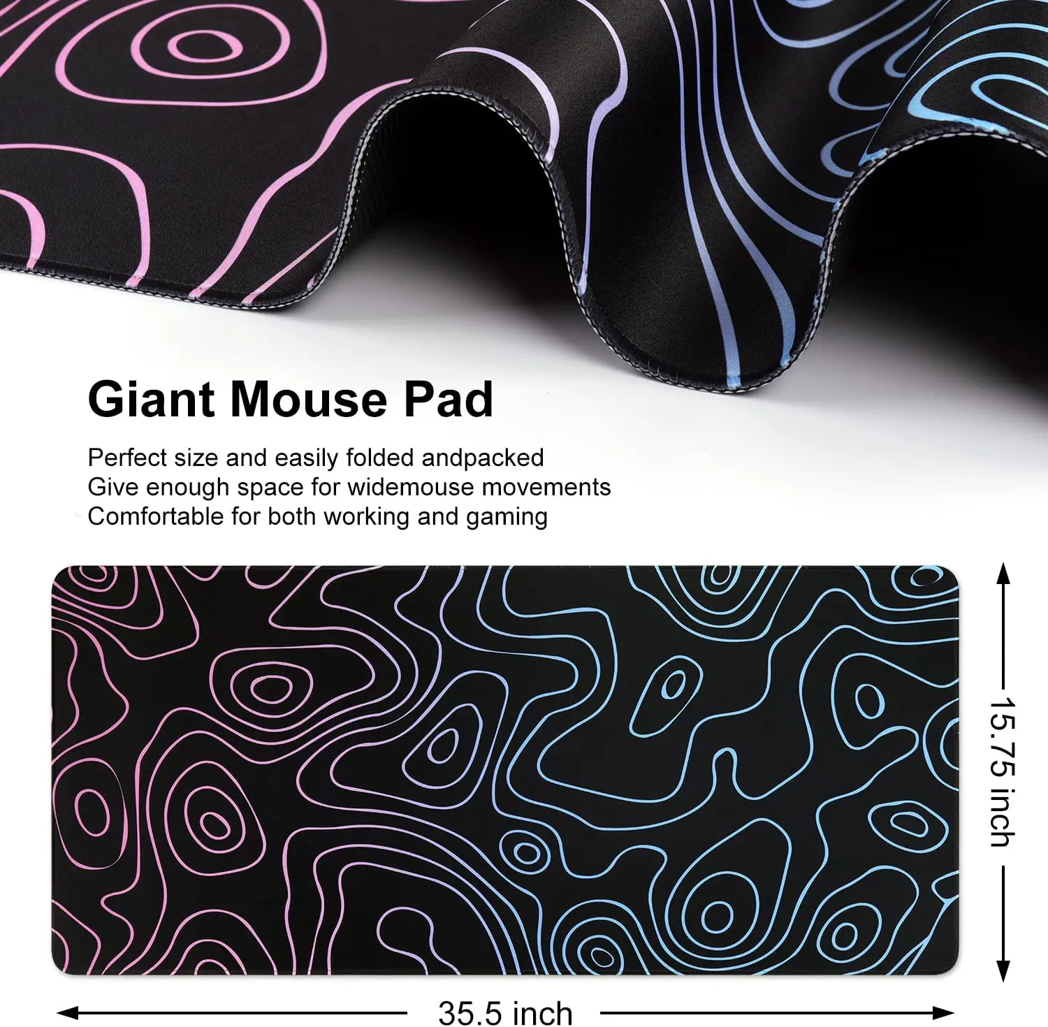 Tapis de Souris avec Contour Topographique éTendu pour D'Ordinateur et Tapis  de Souris avec Base AntidéRapante de 3 Mm