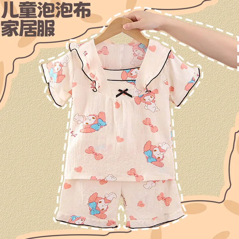 

Summer Cinnamoroll My Melody Anime Kawaii Sanrio Children Short Sleeve Pajamas Cute Kuromi Shirt Pants Clothing Gifts for Kids