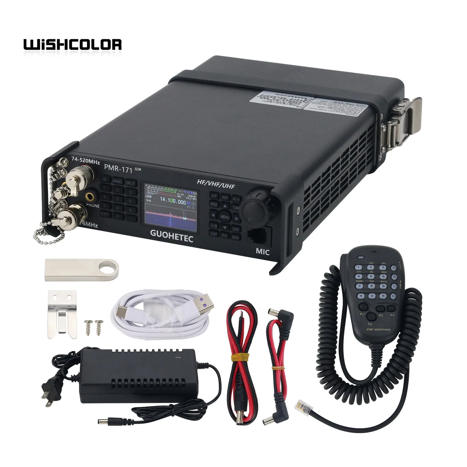 

HAMGEEK PMR-171 100KHz-2GHz 20W Military Radio SDR Transceiver VHF UHF HF CW AM SW Mobile Radio （Function self selection）