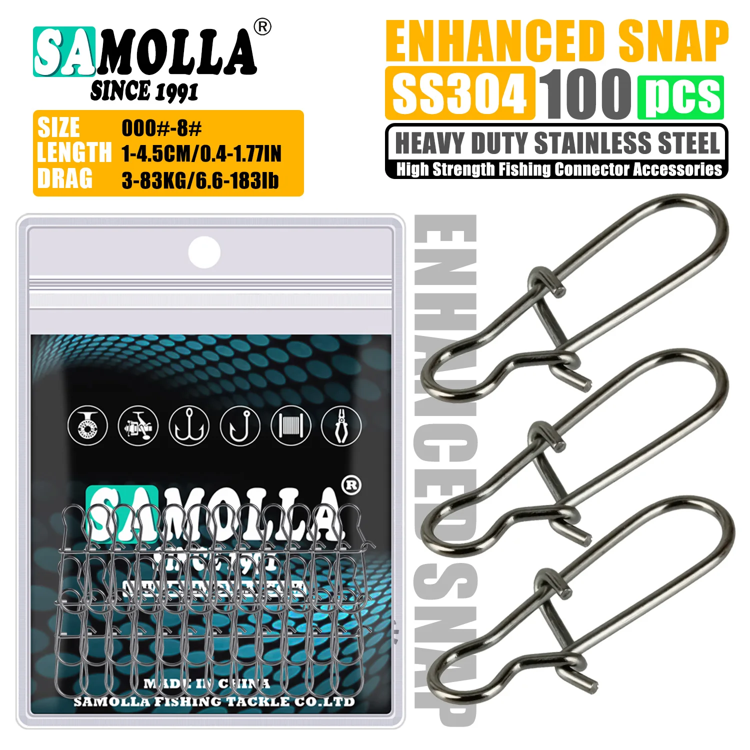 100pcs/bag Strong Lures Connector Snap Stainless Steel Fishing Accessories Connector Pin Solid Ring Pike Baits Tool Fish Hook