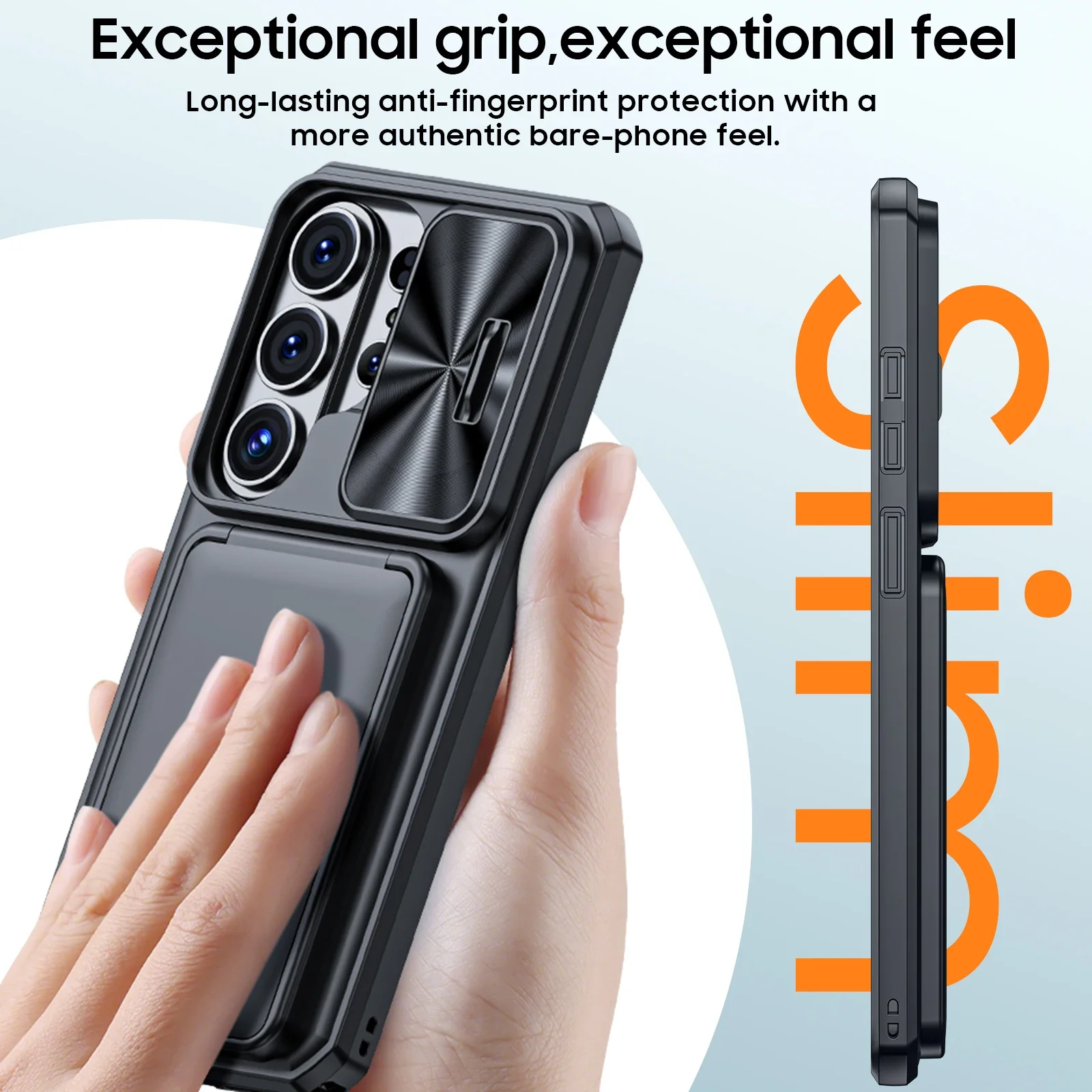 Premium Shockproof Phone Case with Camera Holder - Full Coverage TPU - Black