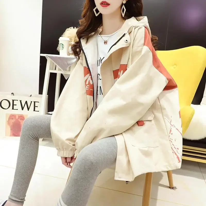 Women 2024 New Student Tooling Trend Fashion Fried Street Jackets Loose Casual Hooded Short Jacket Female Spring Fall Thin Coats spliced pu leather standing collar cotton jackets for women s 2023 winter new loose bf street thickened coats trend