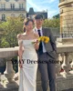 XPAY Elegant Off Shoulder Wedding Receipt Dresses Korea Photo shoot Silk Satin Floor Bridal Gowns Corset Back Simple Customized 4