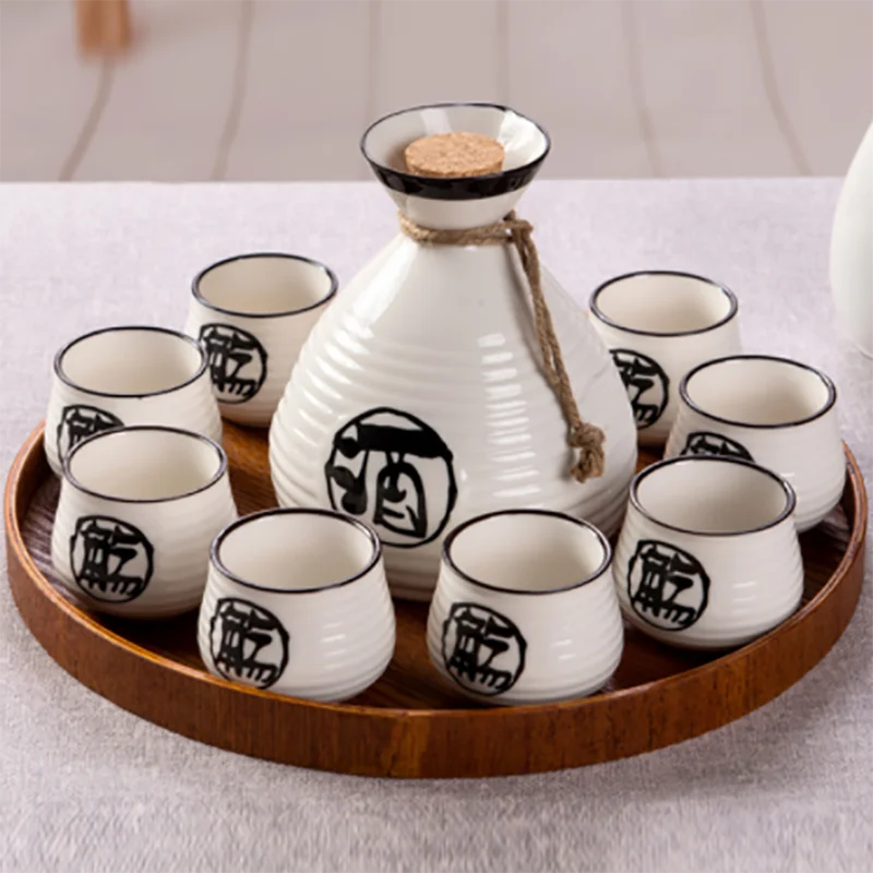 250ml Vintage Ceramic Sake Pot with 6 Cups Set Japanese Cuisine Sake Bottle Spirit Set Shot Glasses