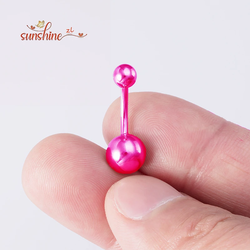 

Hot 316L Surgical Steel Pink Belly Button Ring Navel Piercing 14G Cute Belly Bar Piercing Body Jewelry Joia De Piercing Corporal