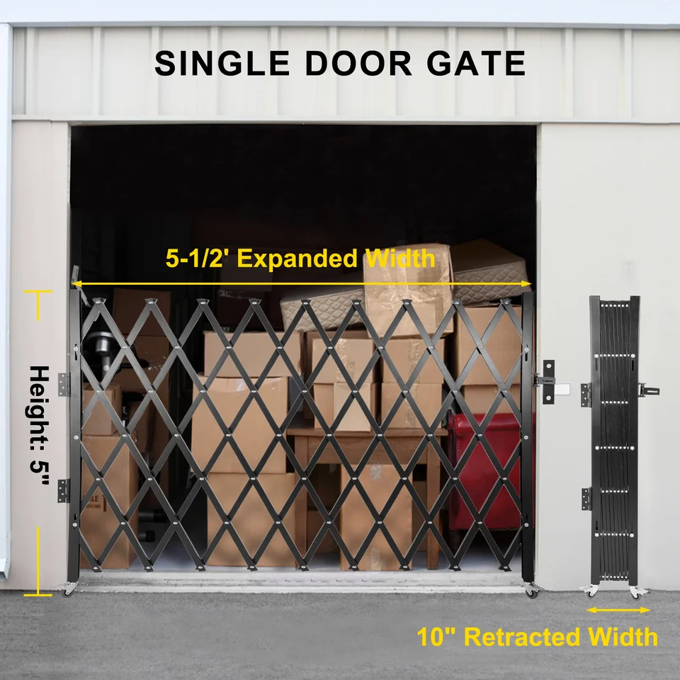 85" Tall Single Folding Security Gate With Wheels - Expandable Driveway/Storefront Barrier