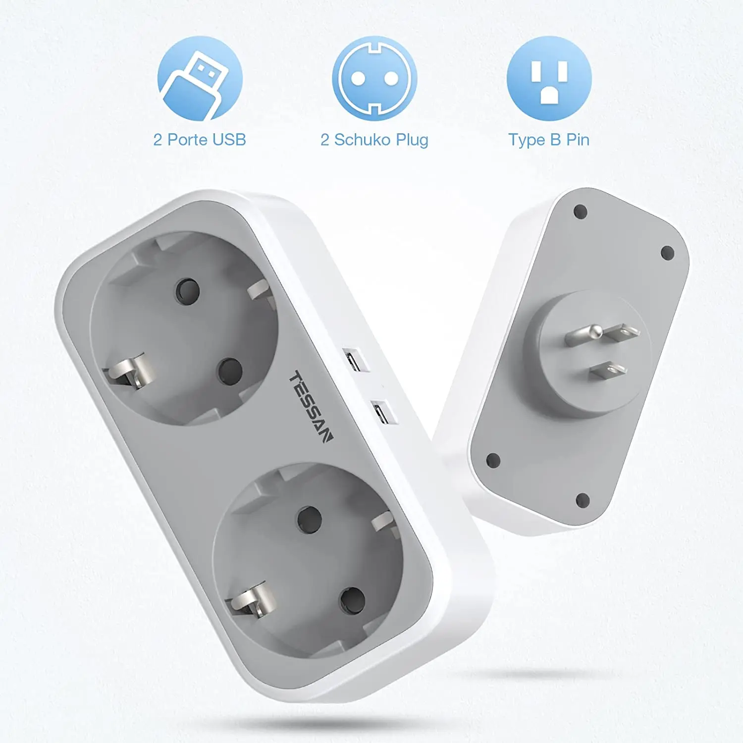 Comprar Adaptador de viaje TESSAN UE a EE. UU. Adaptador de enchufe 3 en 1  con 2 puertos USB Adaptador de enchufe de viaje europeo tipo B para EE. UU.  Canadá México