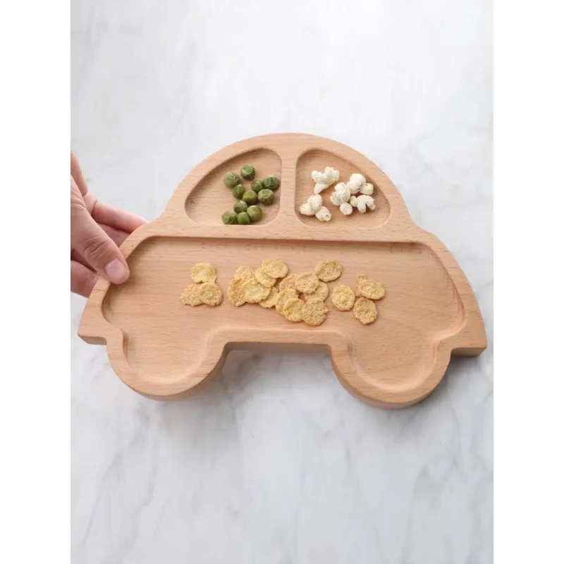 

Children's dining plate, solid wood, beech wood tray, tableware, teddy bear, rabbit