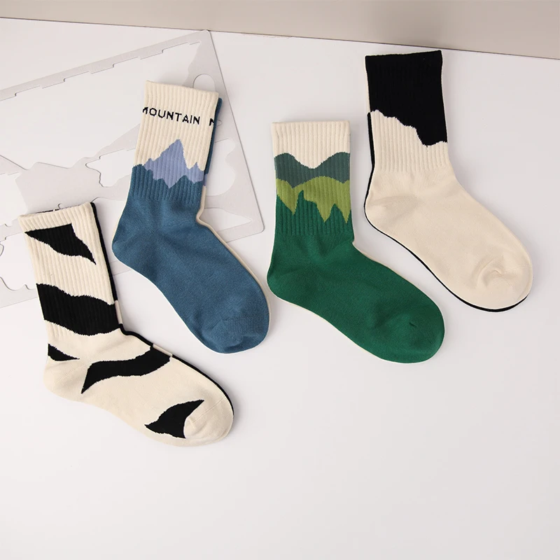 

Fashion A/B Style Women Cotton Socks Asymmetrical Pattern Hip Hop Street Breathable Harajuku Trend Sports Couple Socks