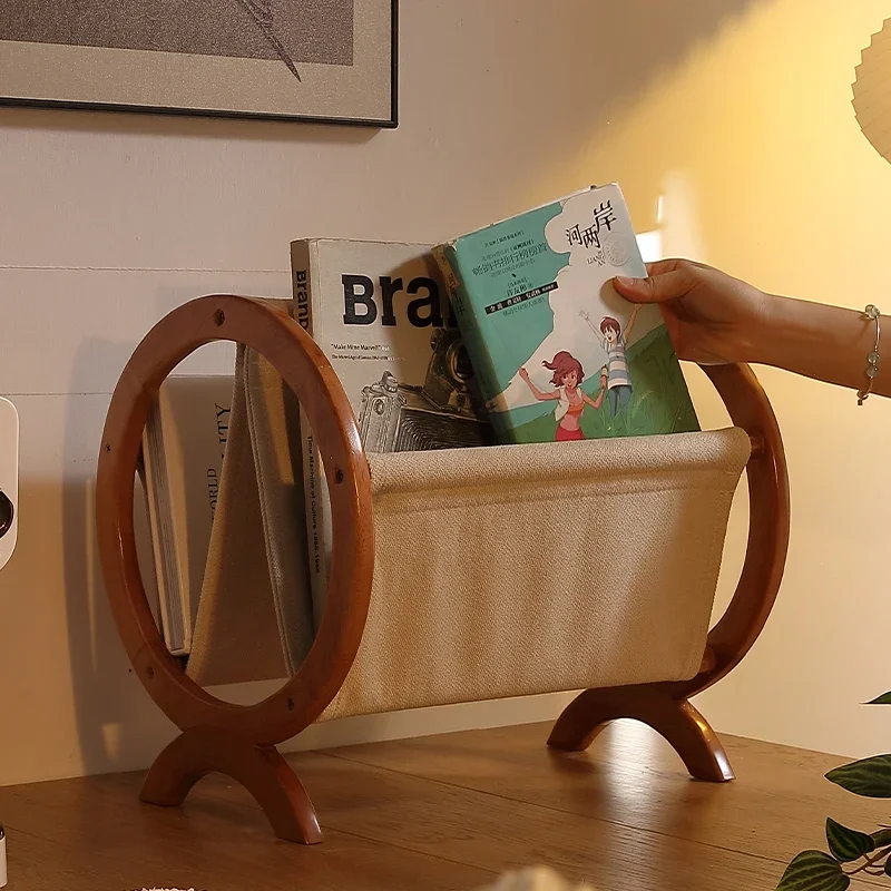 Rubberwood Magazine Holder French Large Magazine Rack Vintage Storage Side Table Stable Bedside Organizer
