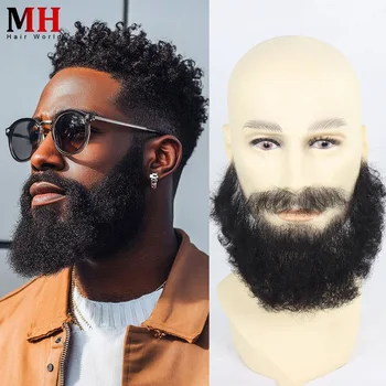 Barba finta afro riccia Capelli umani al 100% Baffi finti neri per uomo Barba realistica per il viso Trucco per capelli facciali in pizzo invisibile