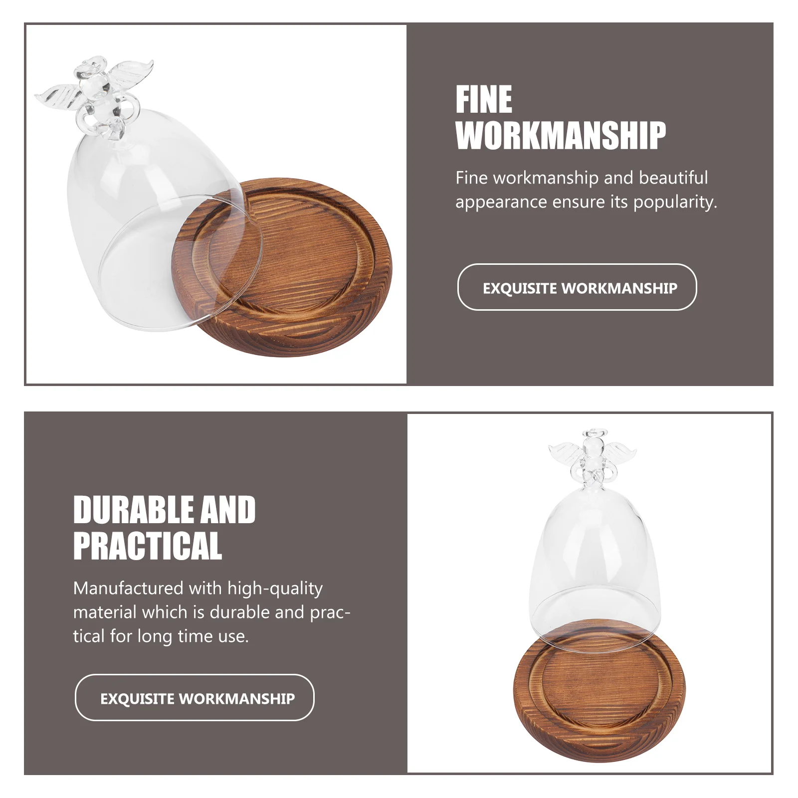 Angel Glass Cover Tabletop Display Case Bell Jar Eternal Flower Vase Gift Packaging Dome with Wood Base Landscape Plants 6