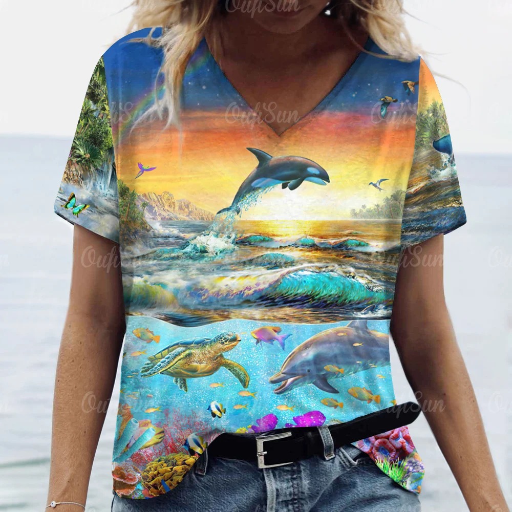 

Animal T Shirts for Women Summer New V-neck Short Sleeve Top Casual Fashion Printed Women's T-Shirt Harajuku Streetwear Tee