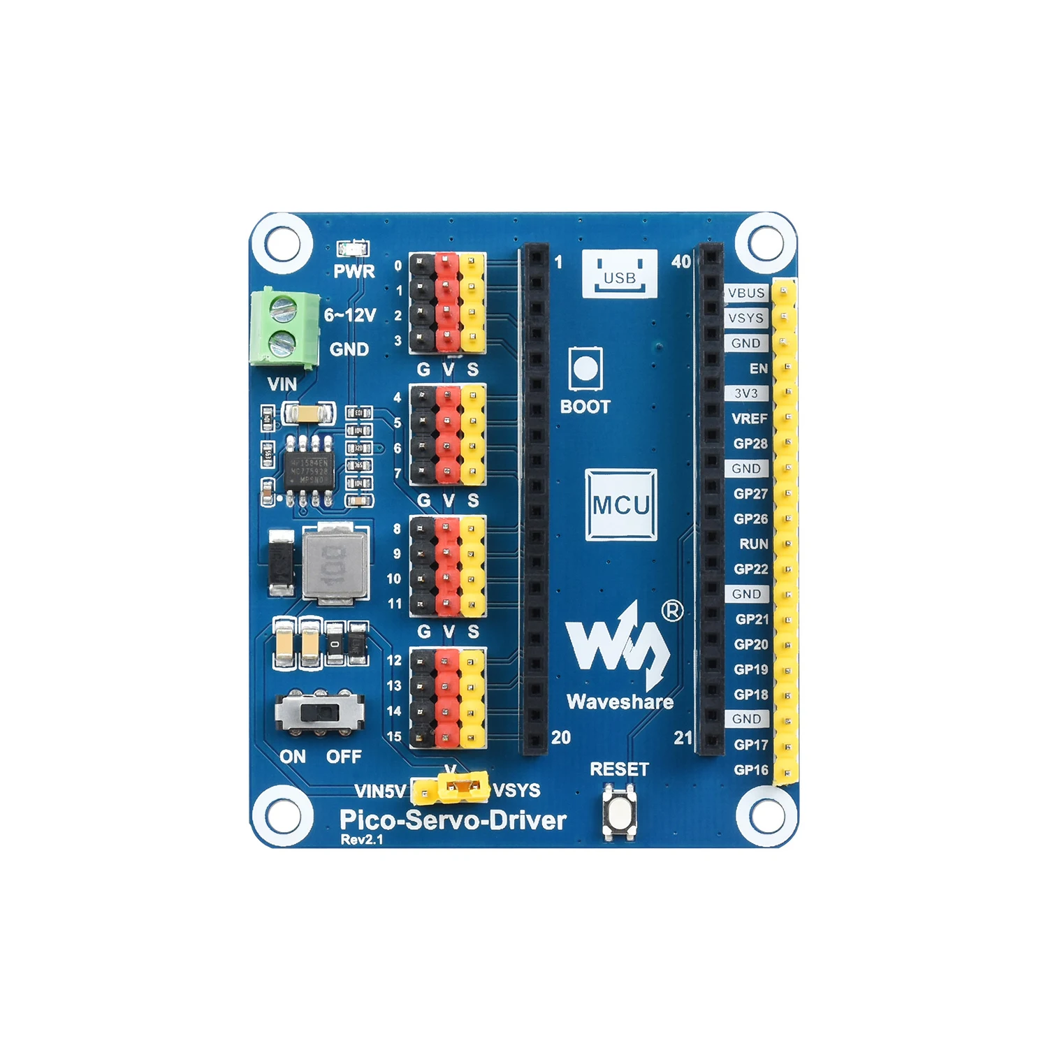 16-Channel PWM Micro Servo Motor Driver Controller Shield for RasPi RPI Raspberry Pi PICO 2 W RP2040 RP2350 Expansion Board HAT 6