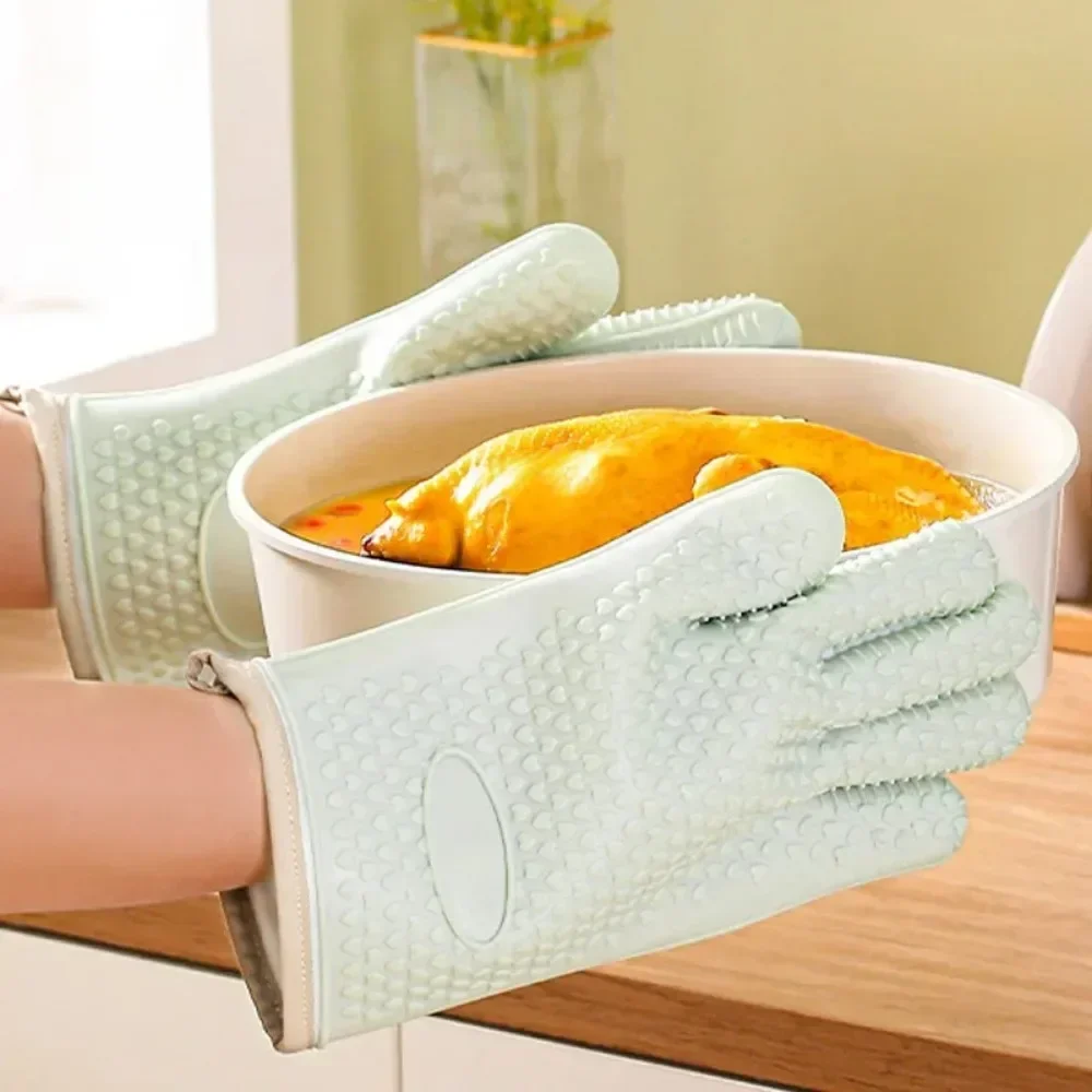 Silicone Oven Mitts, Kitchen Gloves, Silicone Oven Gloves, Silicone Oven Protector, Silicone oven gloves to prevent burns, thick baking mat, heat resistance, insulation, kitchen, microwave, 5 fingers