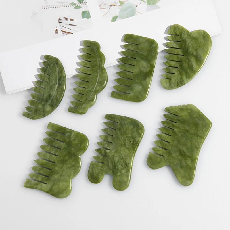 Natural Jade Comb Gua Sha Board Jade Massager For SPA Acupuncture Body Scraping Gouache Scraper Facial Skin Beauty Tool 2