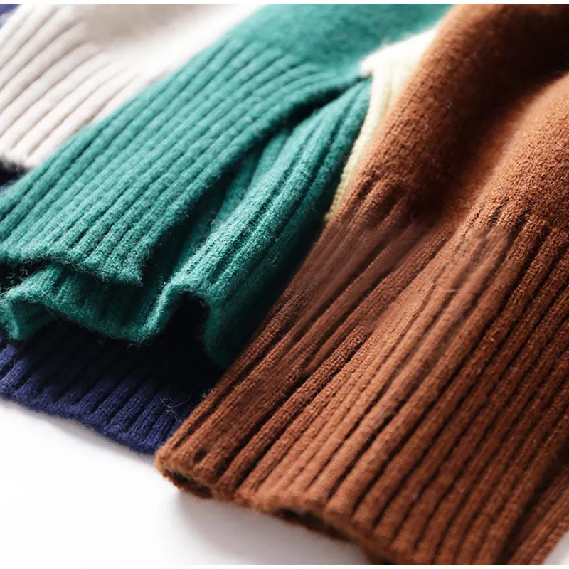 Women's Turtleneck Sweater Color Contrast 2021 Autumn Winter Warm Pullover Sweater For Women Loose Soft Knitted Sweaters Female brown cardigan