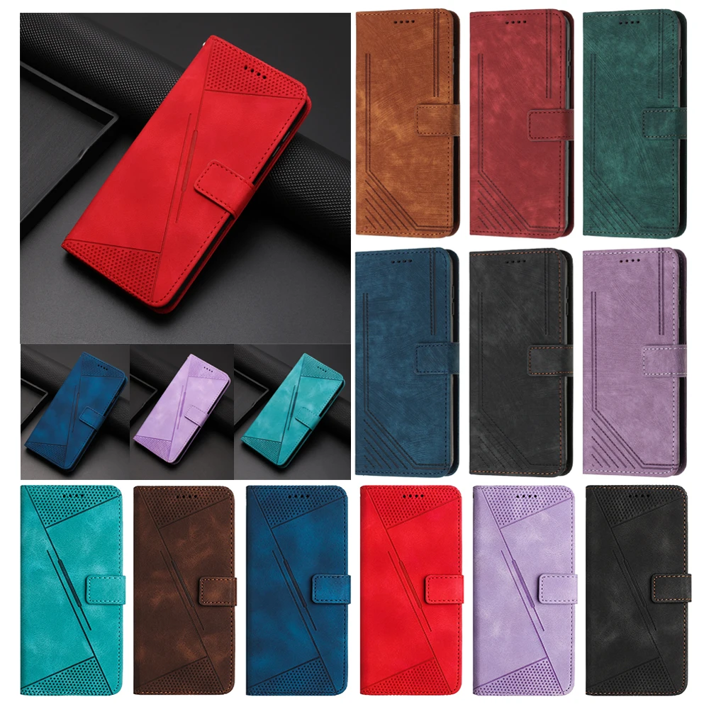 Geometric Leather Wallet Flip Case with Card Holder