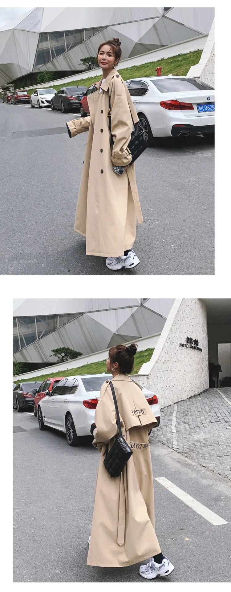 Women's Windbreaker Khaki Long Spring Autumn Trench Coat Female Embroidered Casual Loose Wear With Sashes Fashion Ladies Cloak ladies parka coats