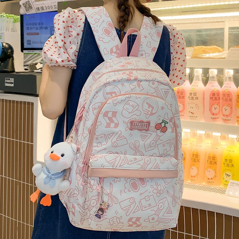 Purple Girl Travel Cartoon Print Laptop Backpack Female Harajuku Book Bags Ladies College Fashion Kawaii Women Leisure SchoolBag